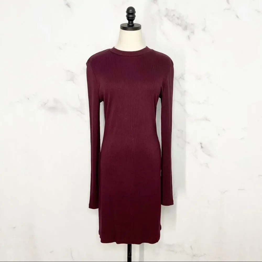 NWT RVCA Latte Back Cutout Dress Burgundy Bodycon High Neck Party Size L